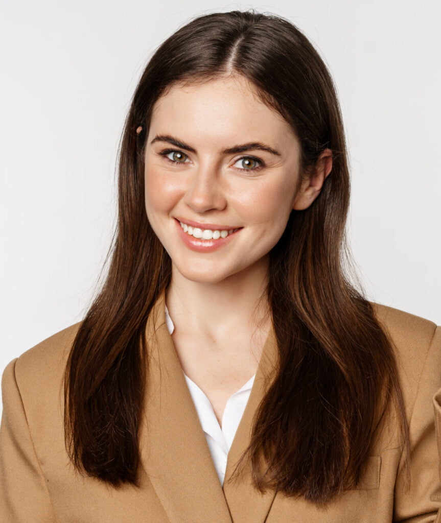 portrait corporate woman saleswoman showing number three fingers smiling standing suit ove scaled e1725515872635